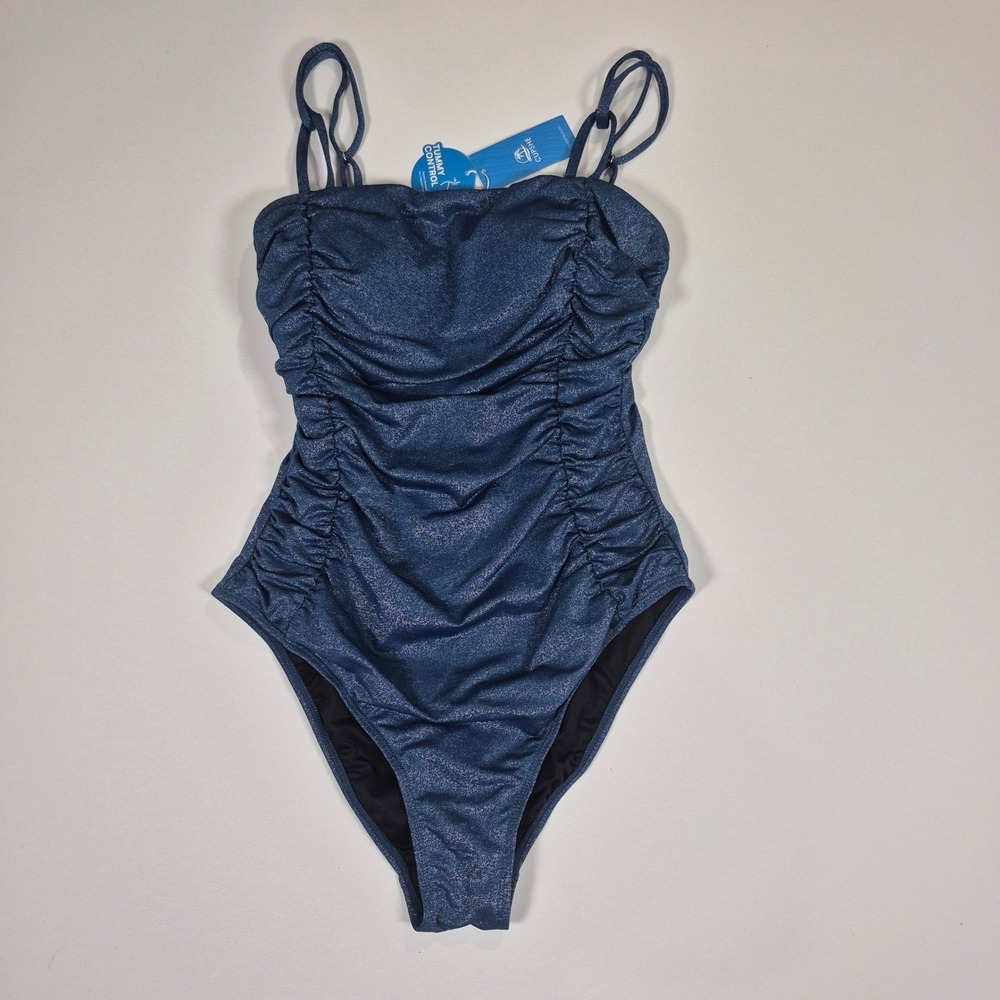 Cupshe Blue Metallic Ruched Tummy Control One Piece‎ Swimsuit Medium NWT